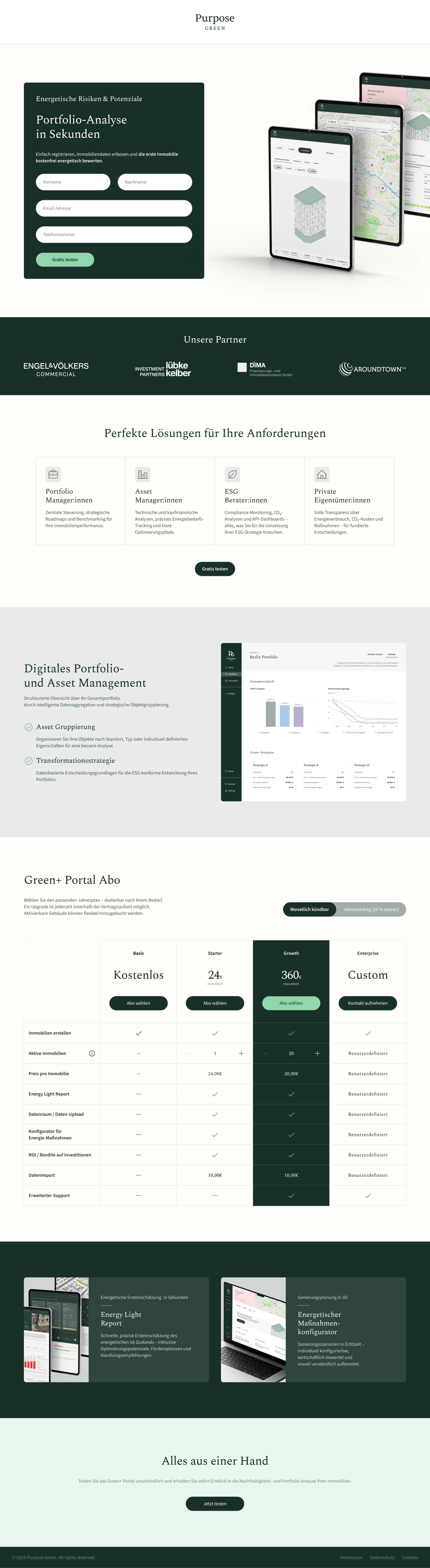 Portfolio Analysis landing page — full scroll